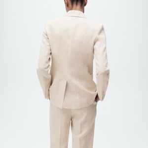 Mango Khaki/Light Beige Linen Blazer